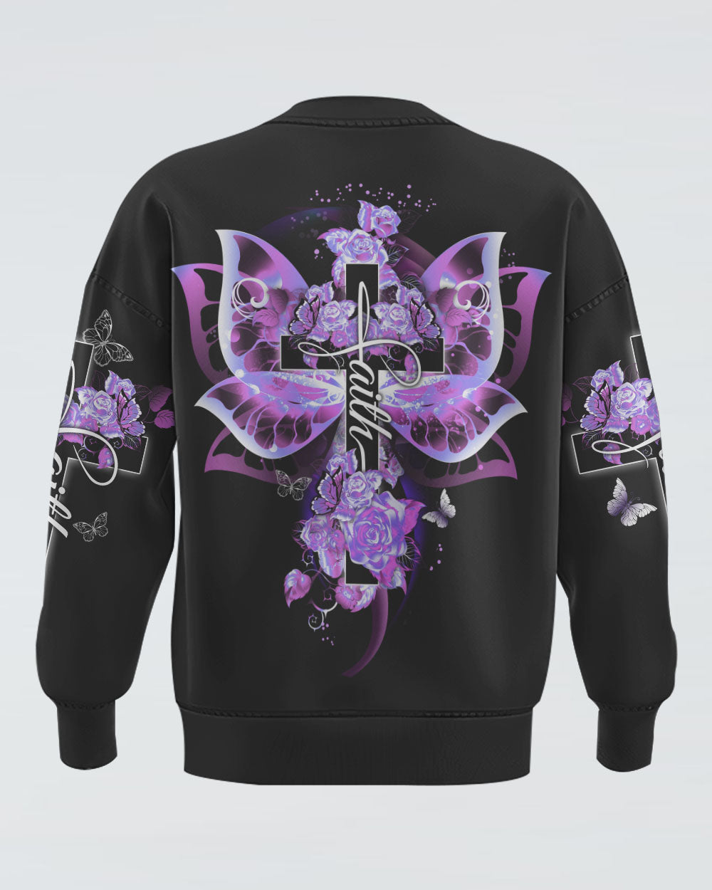 Butterfly Purple Cross Faith Women's Christian Sweatshirt