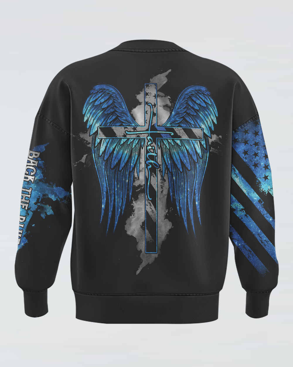 Faith Police Cross Wing Watercolor Men's Christian Sweatshirt