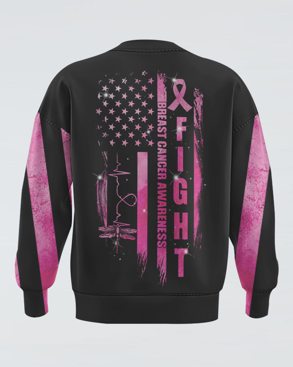 Fight Flag Dragonfly Heart Women's Breast Cancer Awareness Sweatshirt