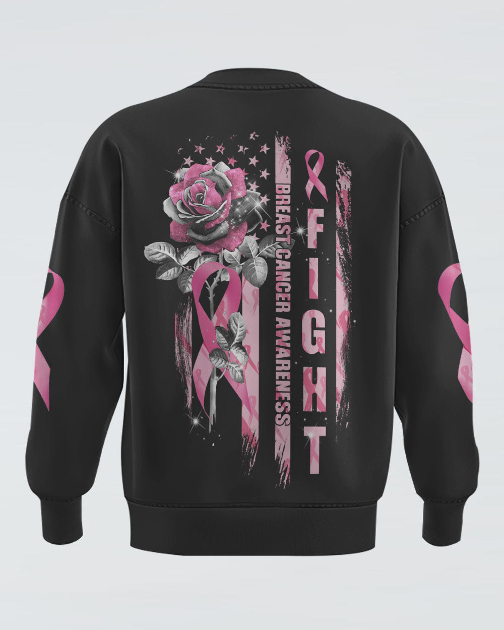 Pink Rose Ribbon Flag Women's Breast Cancer Awareness Sweatshirt