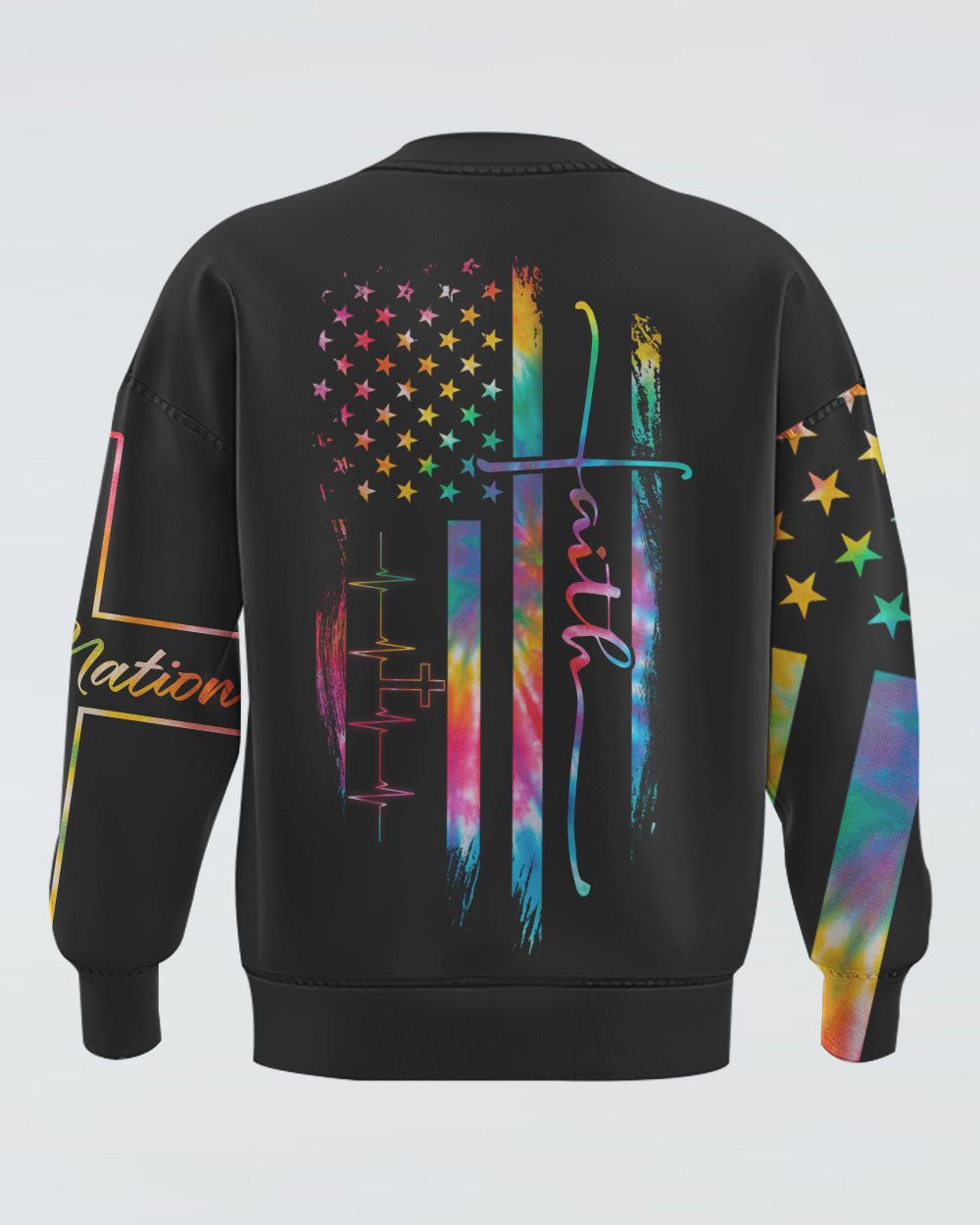 Faith One Nation Under God Tie Dye Flag Women's Christian Sweatshirt