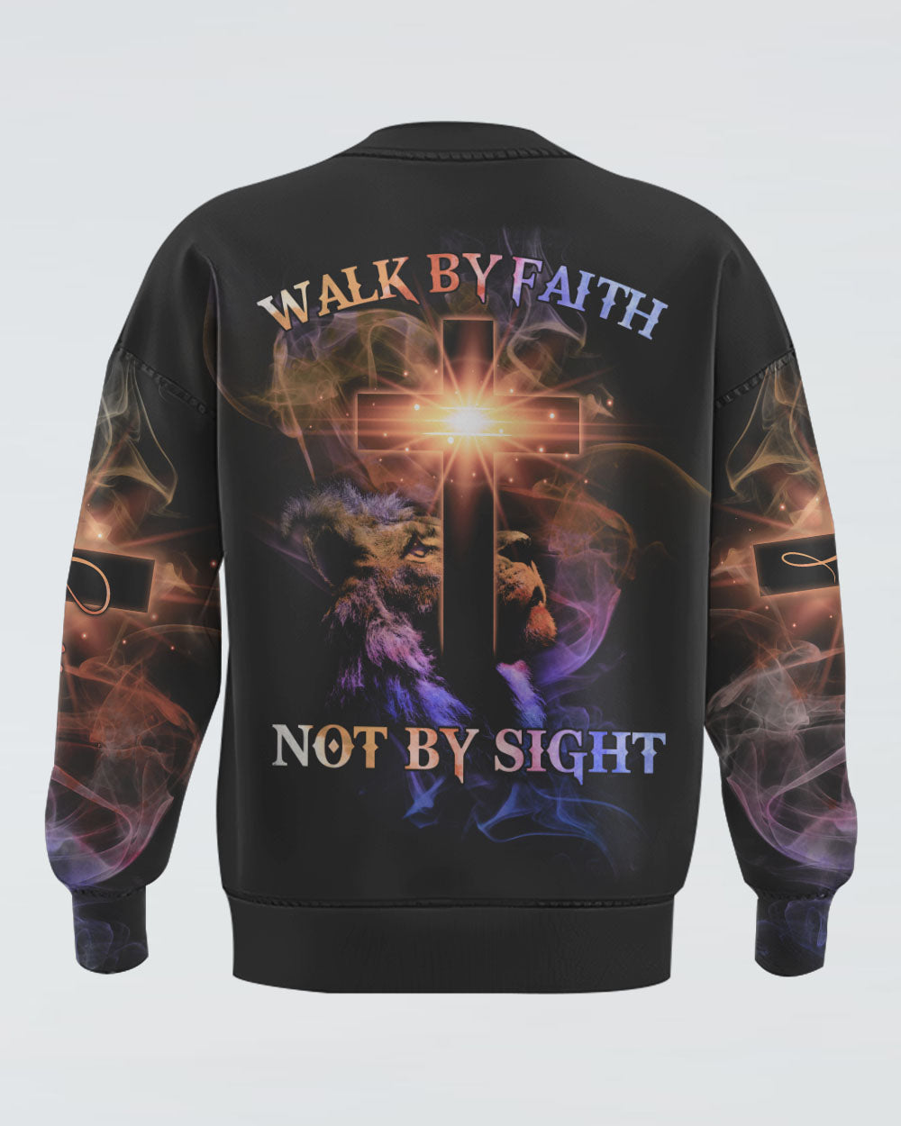 Walk By Faith Not By Sight Lion Cross Women's Christian Sweatshirt