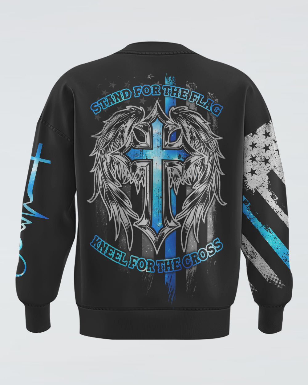 Stand For The Flag Kneel For The Cross Wings Men's Christian Sweatshirt