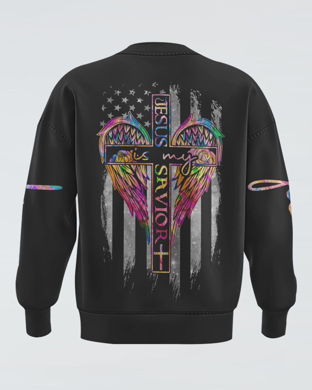 Jesus Is My Savior Colorful Wings Flag Women's Christian Sweatshirt