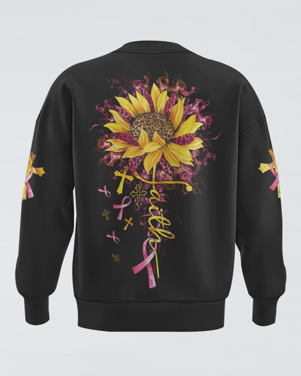 Faith Leopard Sunflower Women's Breast Cancer Awareness Sweatshirt