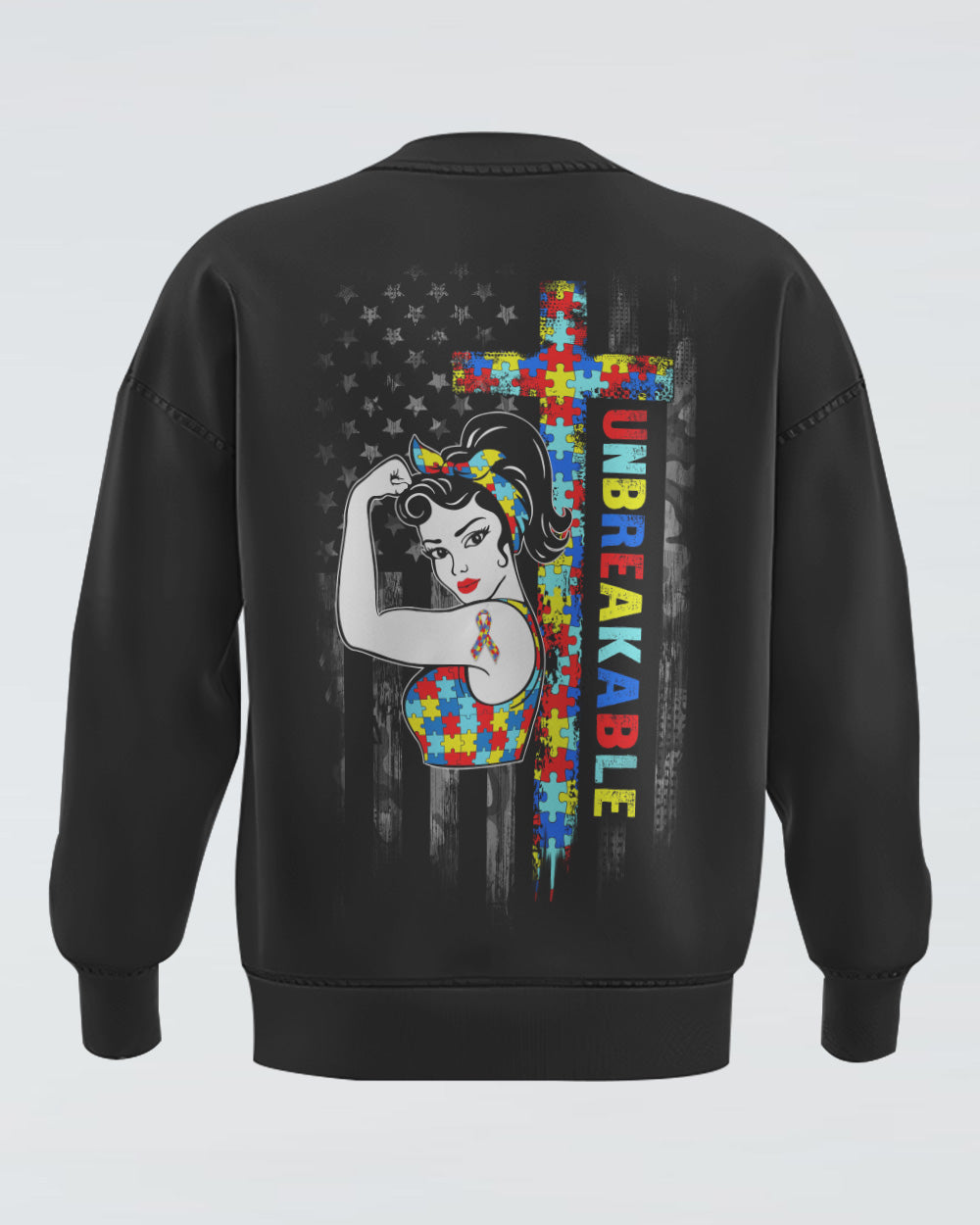 Mom Unbreakable Flag Women's Autism Awareness Sweatshirt