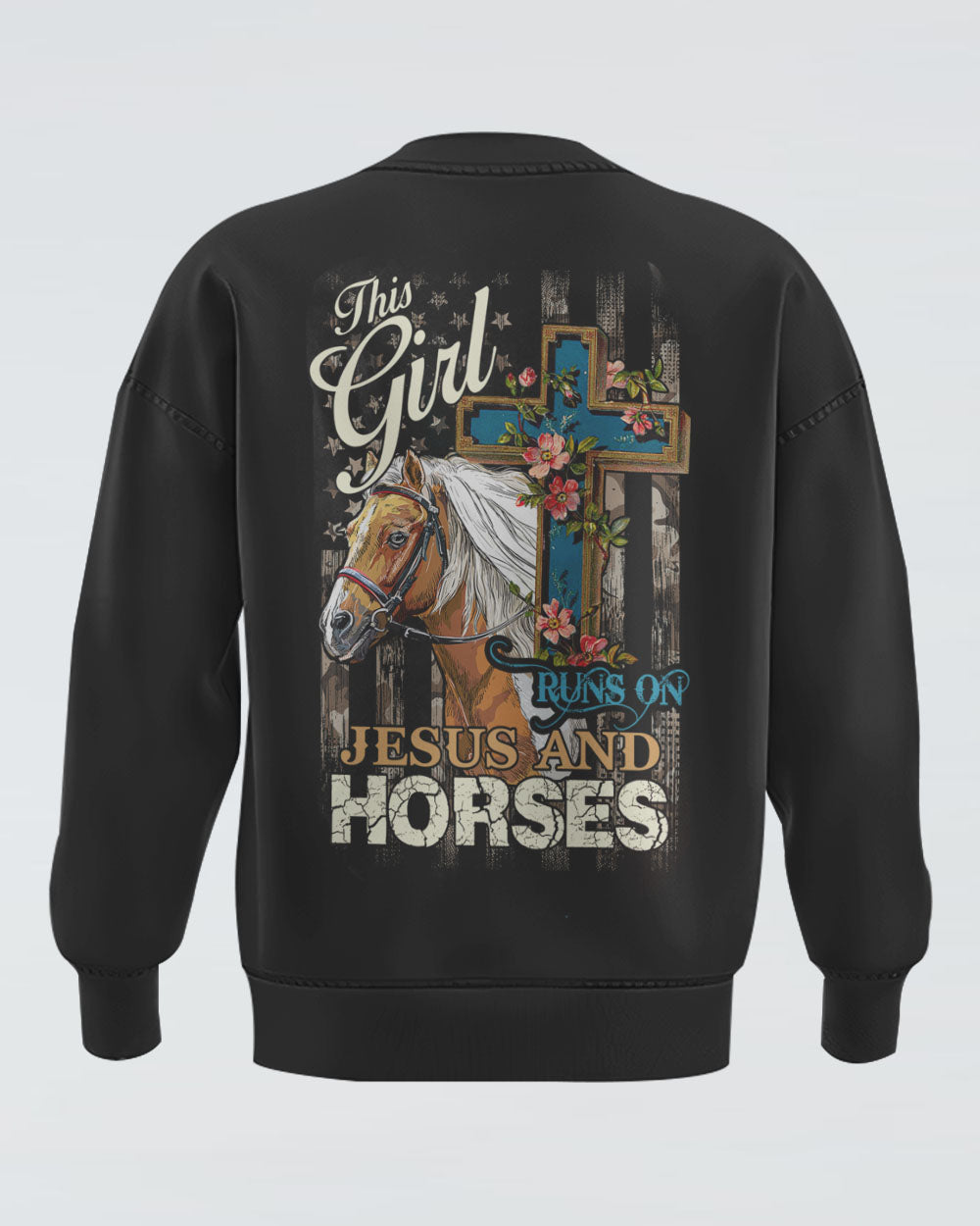 This Girl Runs On Jesus And Horses Cross Women's Christian Sweatshirt