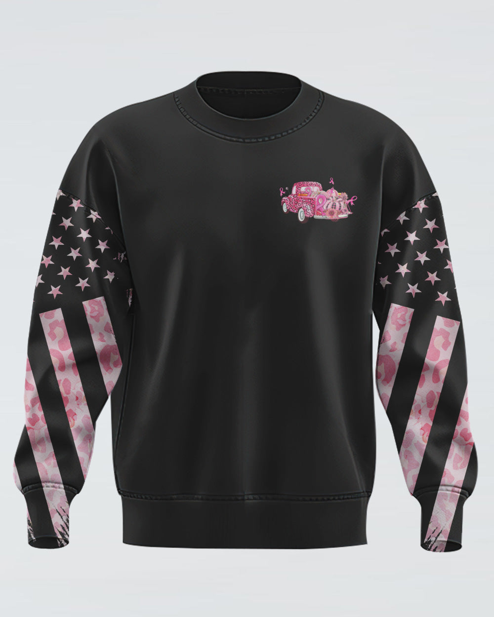 In October We Wear Pink Truck Leopard Women's Breast Cancer Awareness Sweatshirt