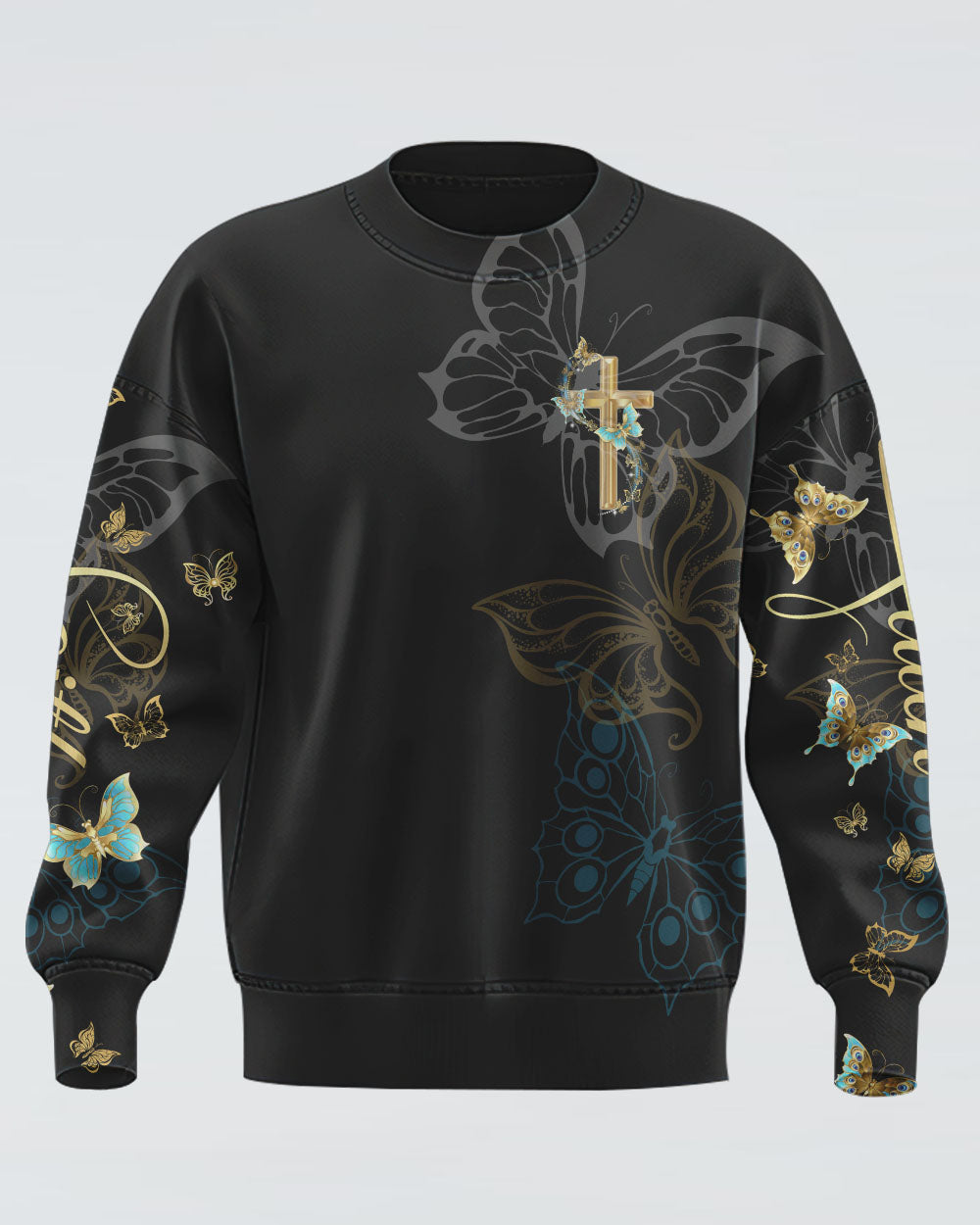 Faith Gold Cross Butterfly Women's Christian Sweatshirt