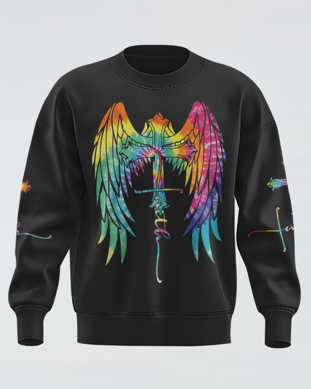 Faith Wings Cross Tie Dye Women's Christian Sweatshirt