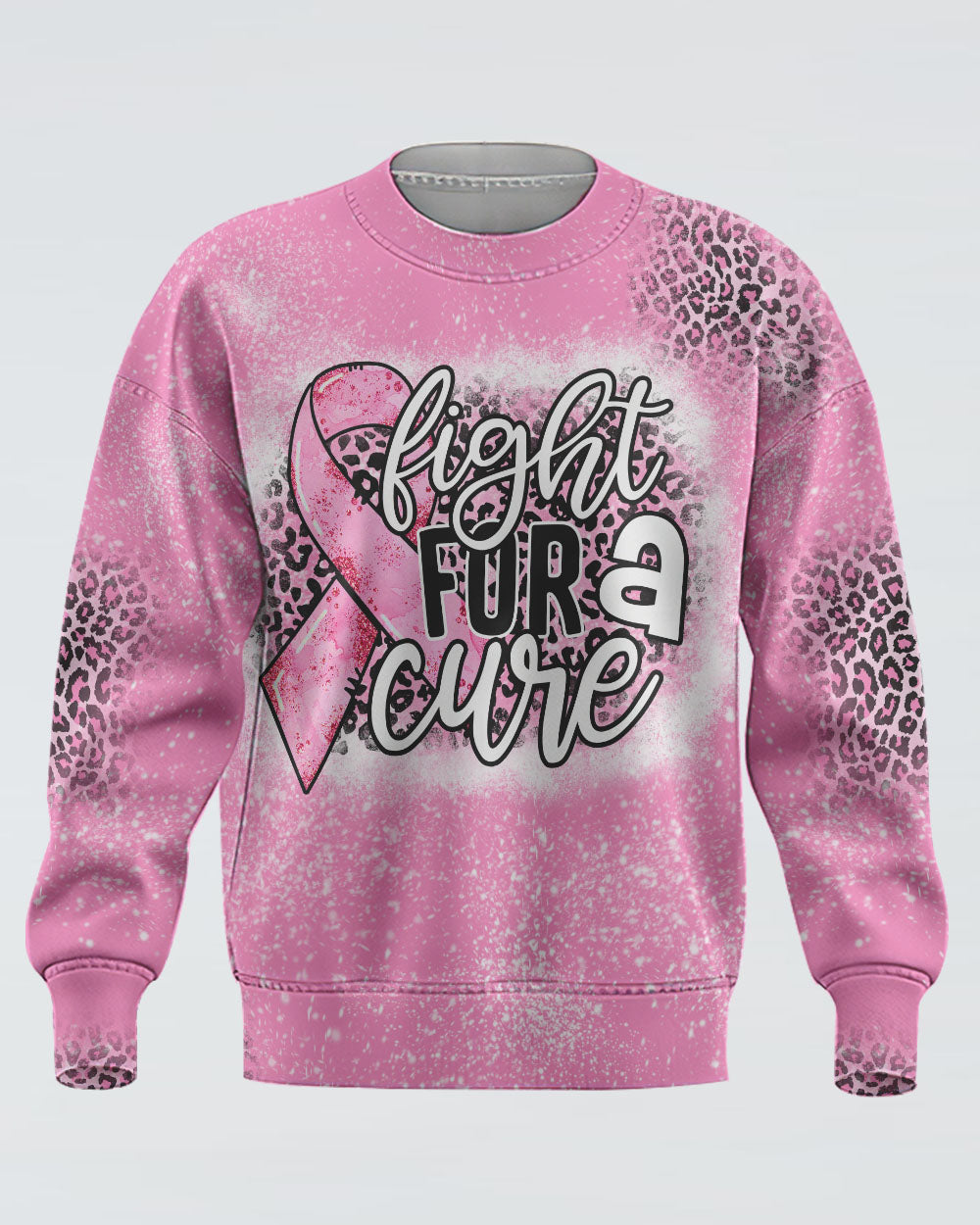 Fight For A Cure Pink Leopard Beached Women's Breast Cancer Awareness Sweatshirt