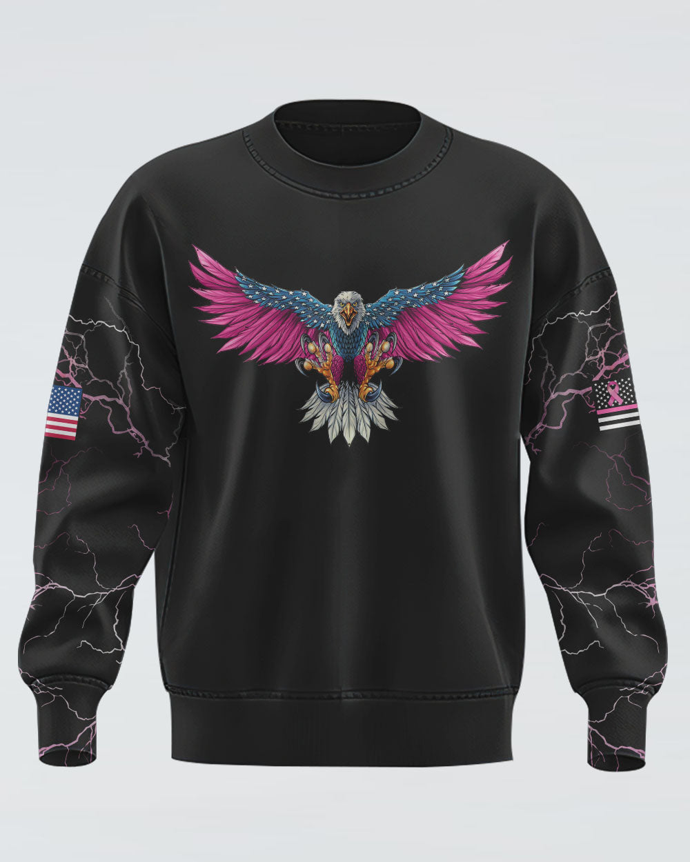 Be Stronger Than The Storm Eagle With Flag Women's Breast Cancer Awareness Sweatshirt