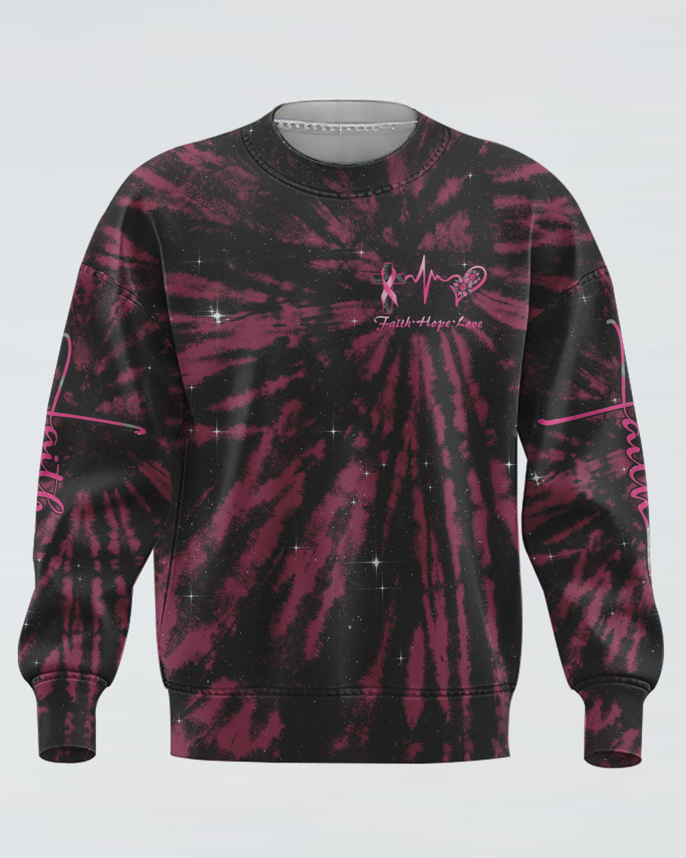 Cross Wing Sunflower Tie Dye Pink Ribbon Women's Breast Cancer Awareness Sweatshirt