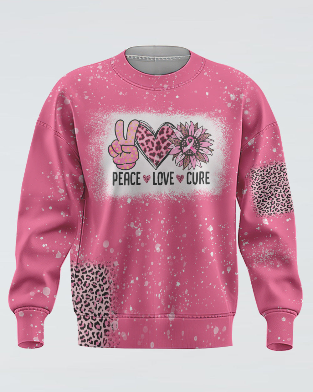 Peace Love Cure Bleached Pink Women's Breast Cancer Awareness Sweatshirt