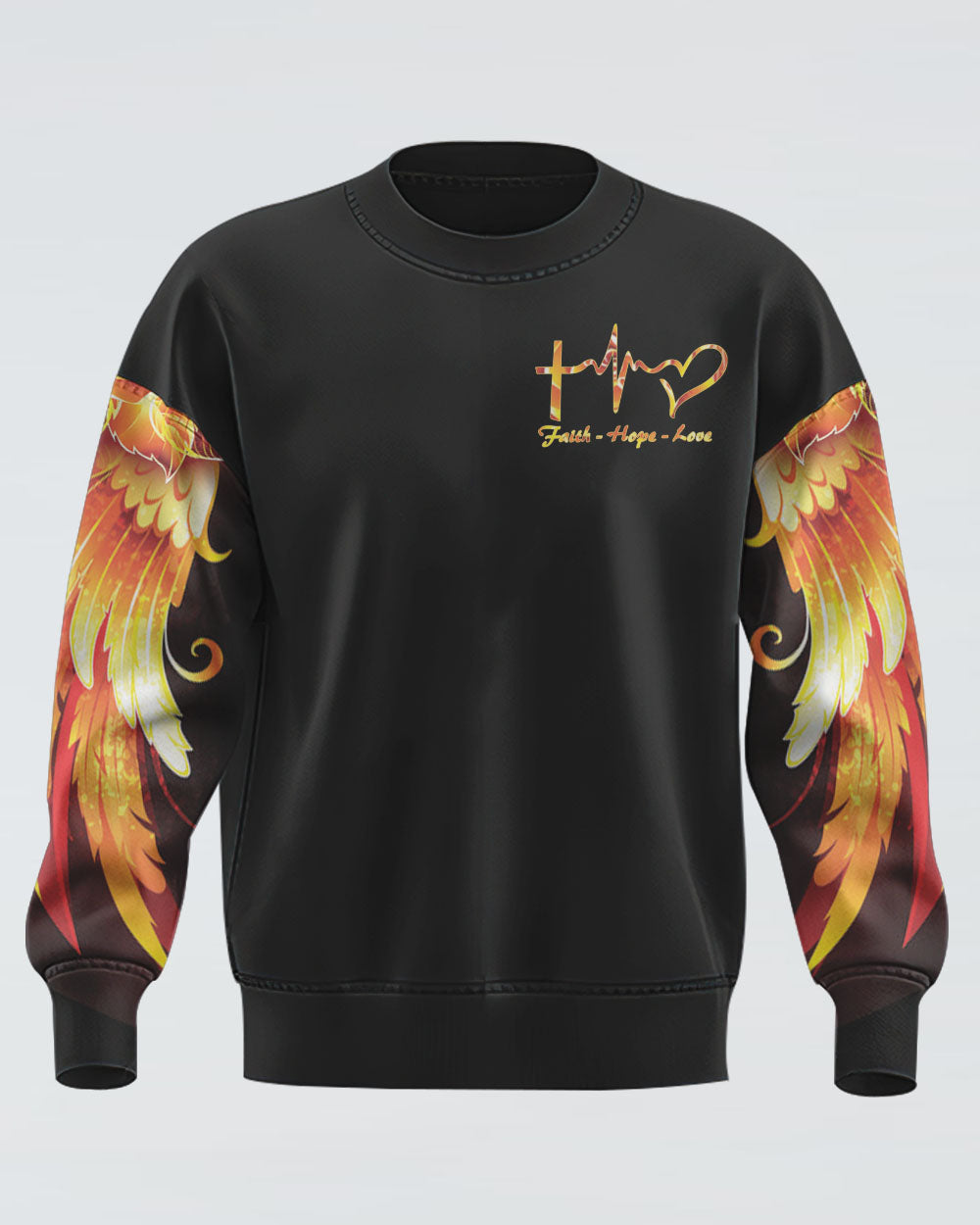 Faith Cross Rose Wings Golden Women's Christian Sweatshirt