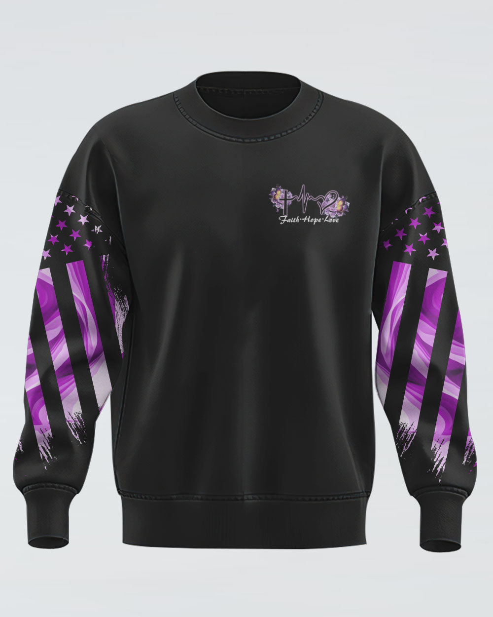 Purple Butterfly Rose Cross Faith Flag Women's Christian Sweatshirt