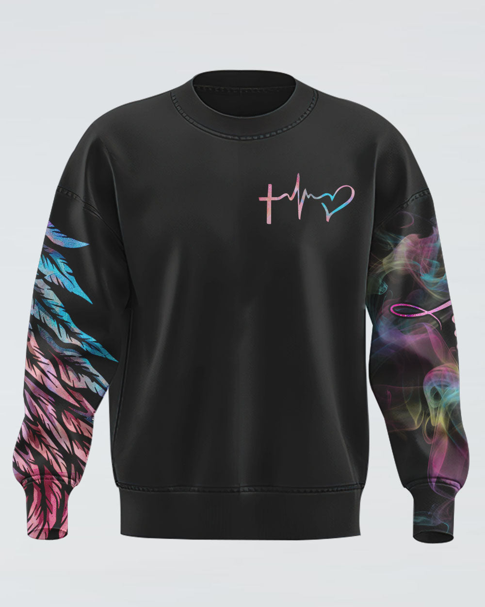 Faith Hope Love Half Wings Heart Colorful Smoke Women's Christian Sweatshirt