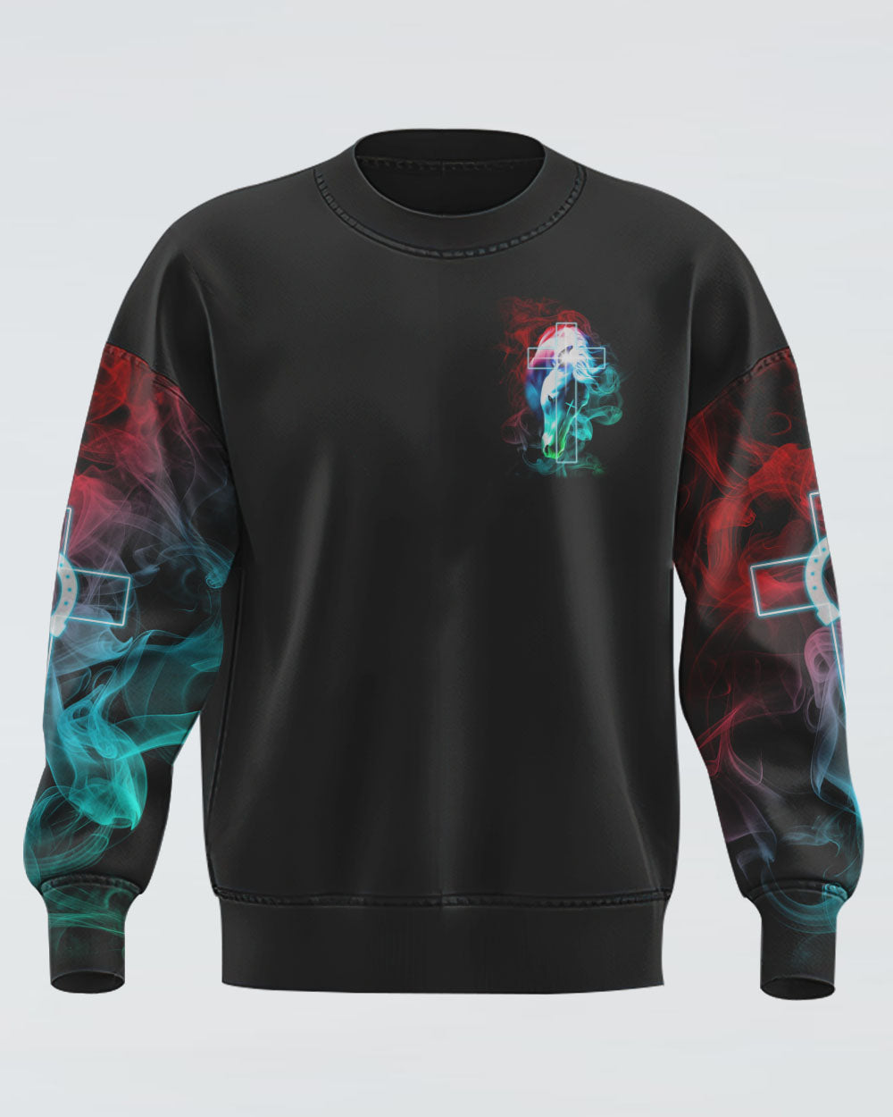 This Girl Runs On Jesus And Horse Colorful Smoke Women's Christian Sweatshirt