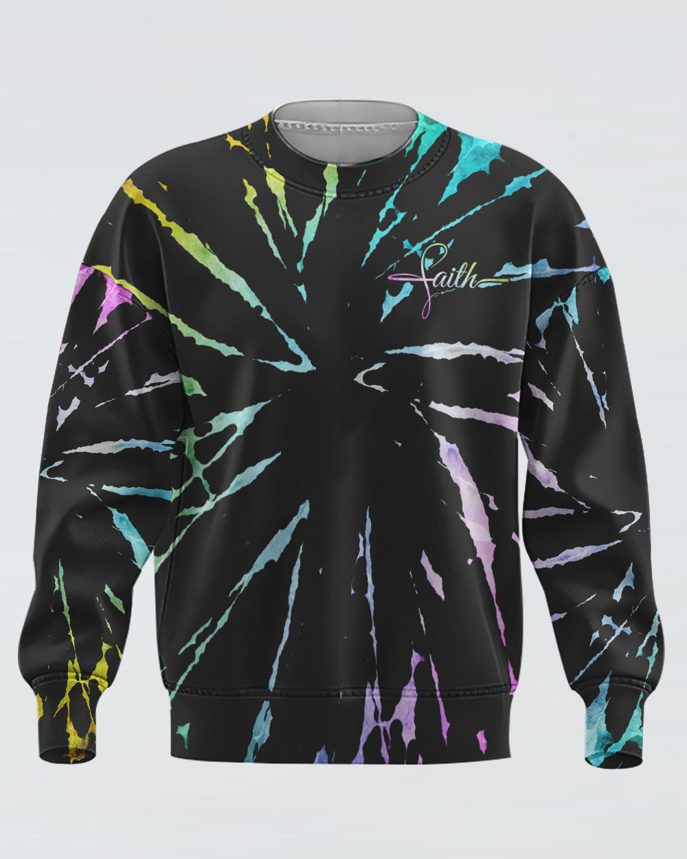 Faith Cross Rainbow Sunflower Tie Dye Women's Christian Sweatshirt