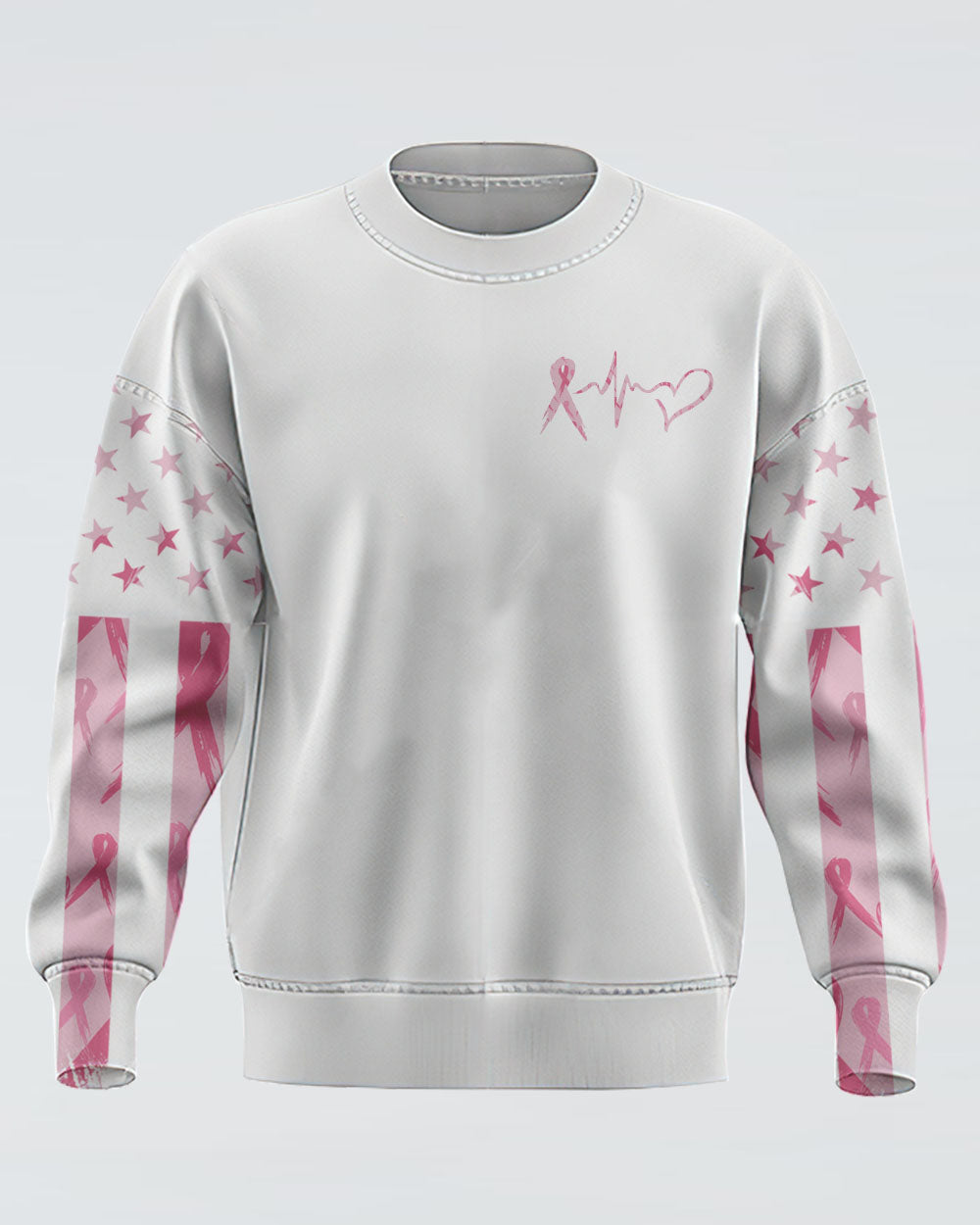 Pink Flag Ribbon Heart Beat Women's Breast Cancer Awareness Sweatshirt