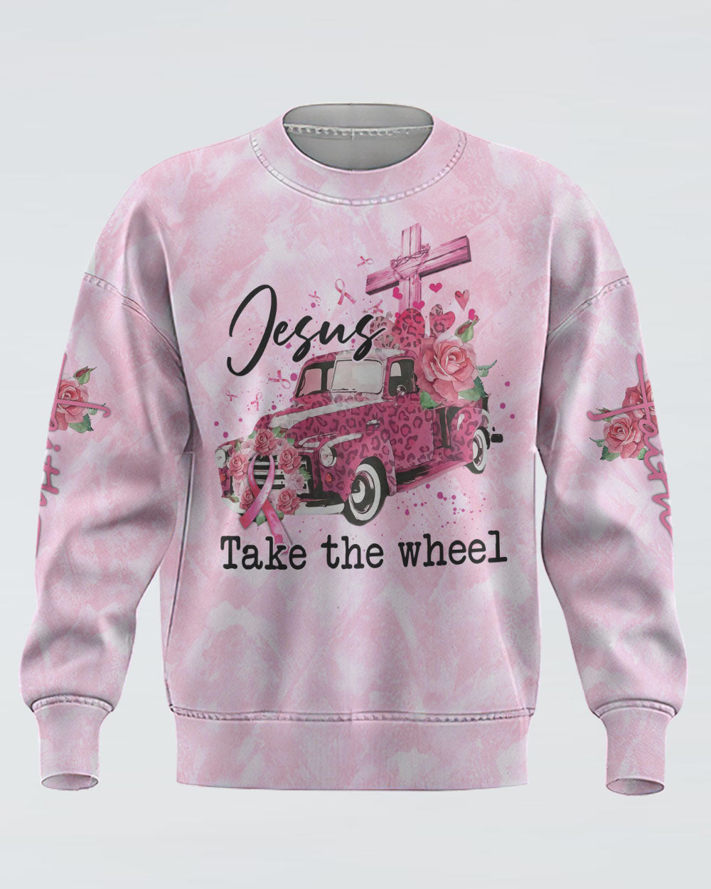 Jesus Take The Wheel Women's Breast Cancer Awareness Sweatshirt