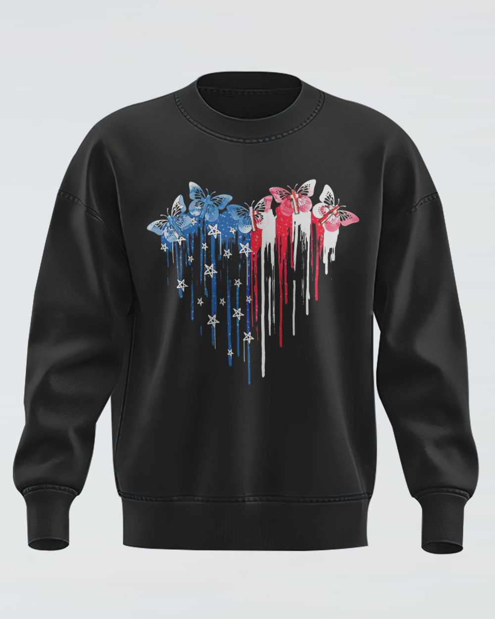 Butterfly Cross Melt Heart Flag Women's Christian Sweatshirt