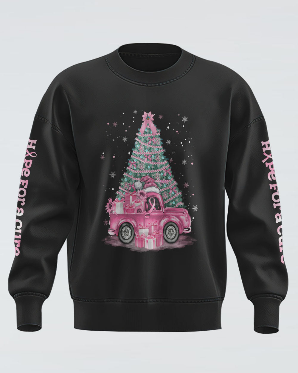 Truck Cancer Christmas Tree Women's Breast Cancer Awareness Sweatshirt