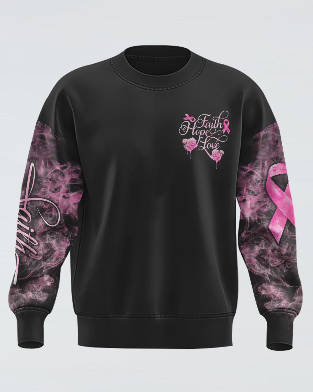 Strength Rose Cross Ribbon Women's Breast Cancer Awareness Sweatshirt