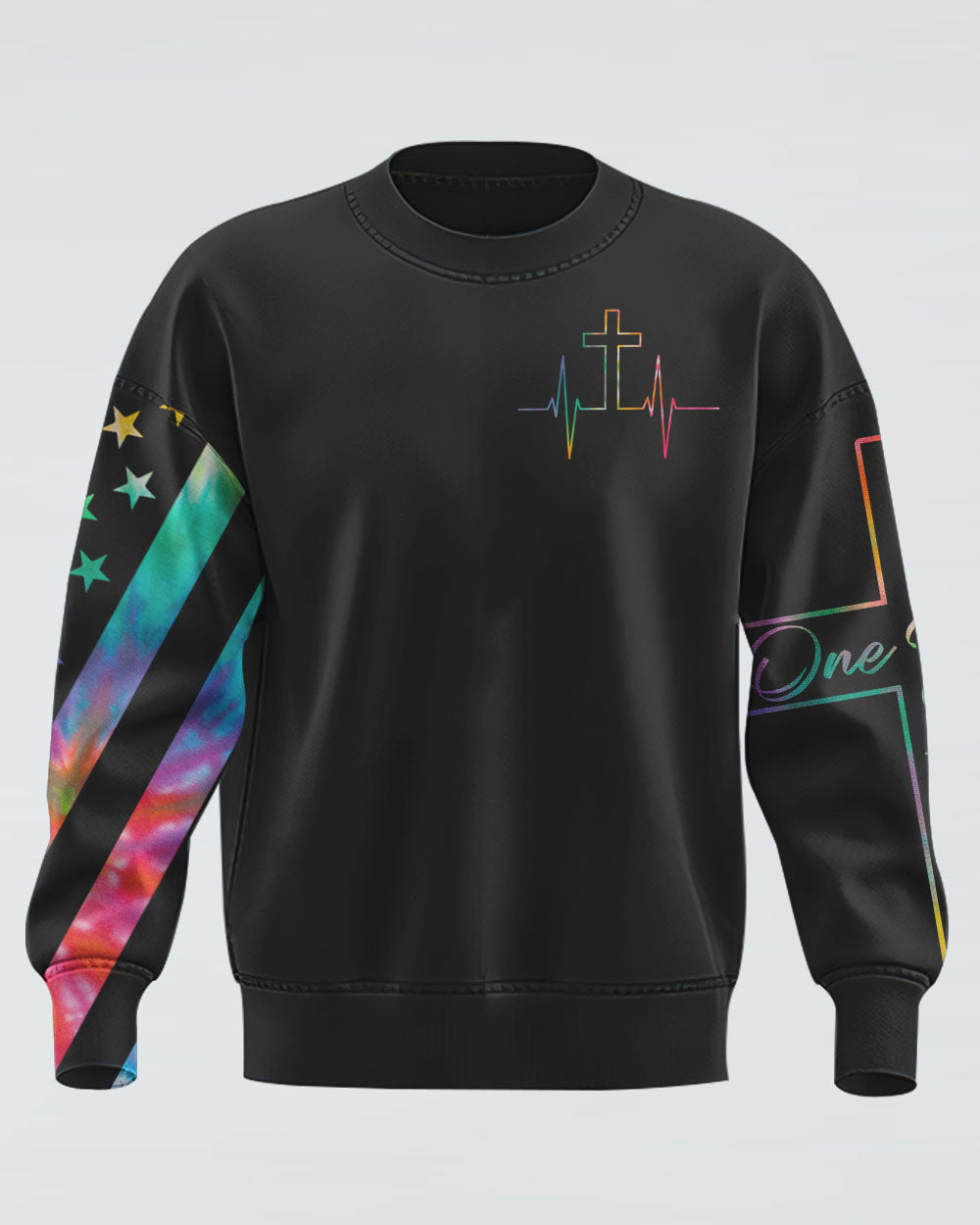 Faith One Nation Under God Tie Dye Flag Women's Christian Sweatshirt