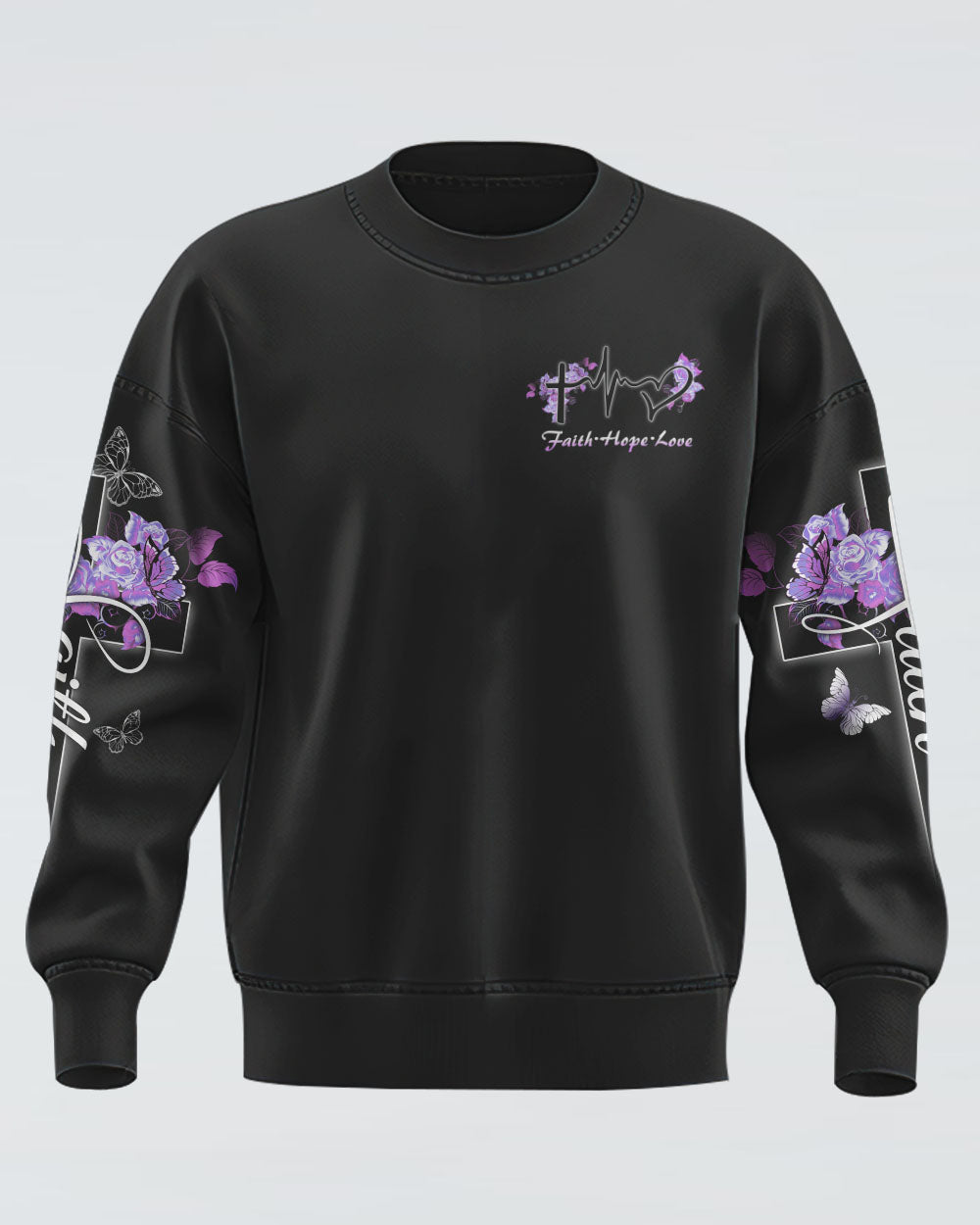 Butterfly Purple Cross Faith Women's Christian Sweatshirt