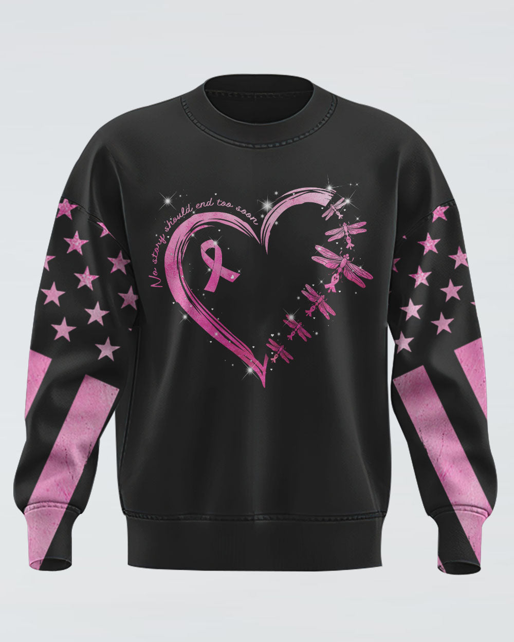Fight Flag Dragonfly Heart Women's Breast Cancer Awareness Sweatshirt