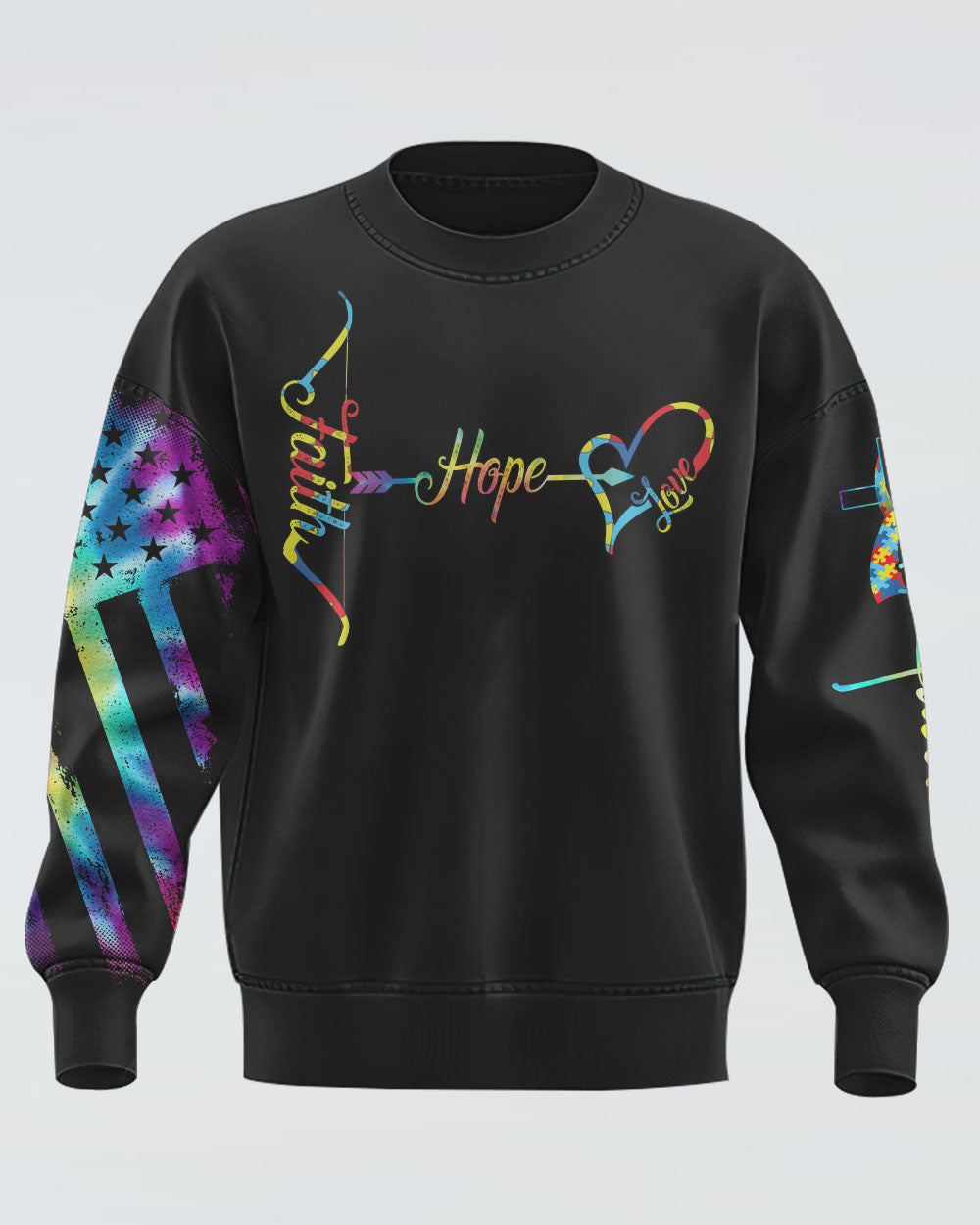 Faith Hope Love Wings Cross Women's Autism Awareness Sweatshirt