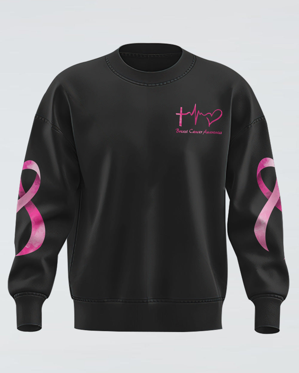 Never Give Up Glitter Wings Women's Breast Cancer Awareness Sweatshirt