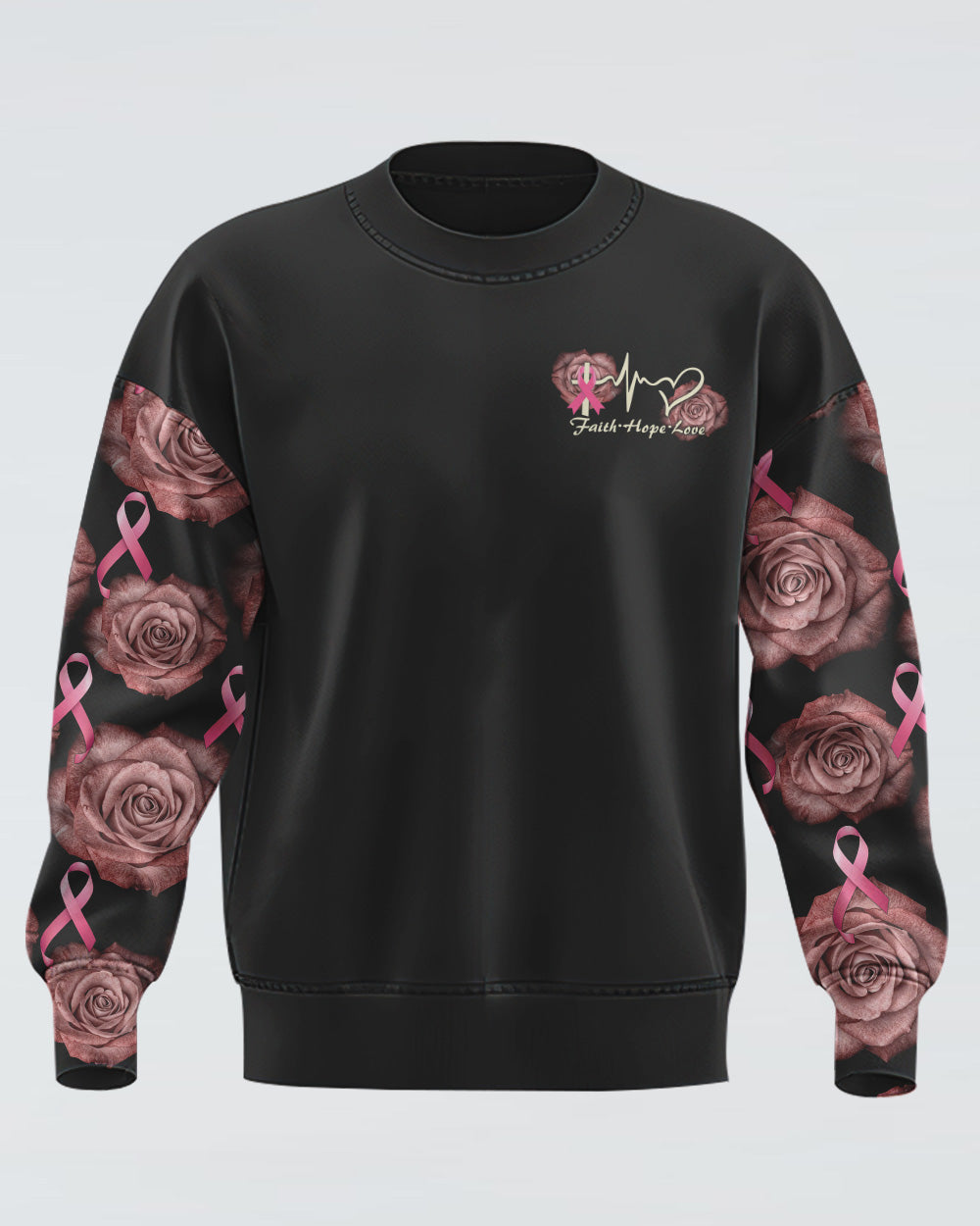 Faith Rose Cross Ribbon Wings Women's Christian Sweatshirt