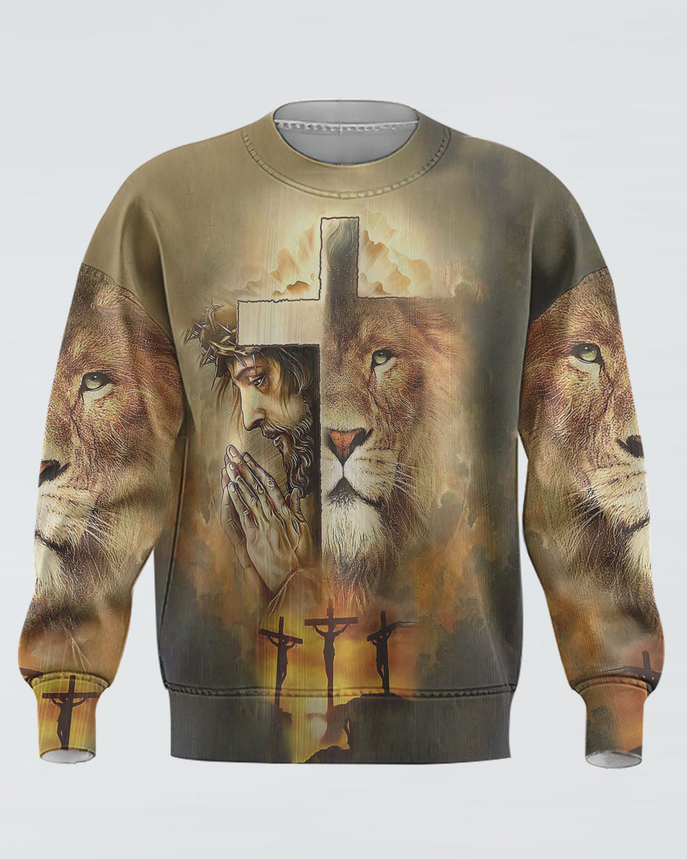 Faith Lion Jesus Cross Men's Christian Sweatshirt