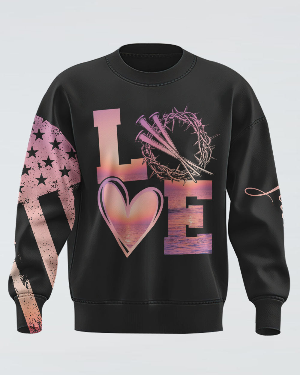 Faith Hope Love Sunset Beach Flag Women's Christian Sweatshirt