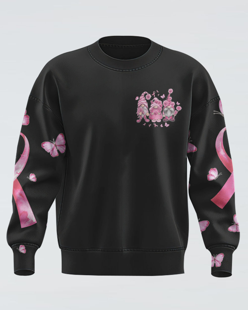 Hope For A Cure Gnome Pink Ribbons Flag Women's Breast Cancer Awareness Sweatshirt