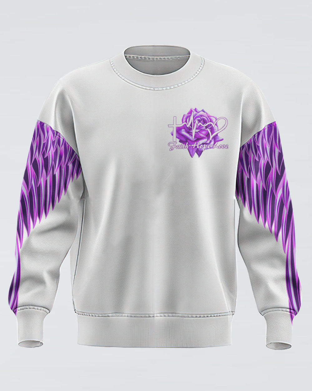 Faith Purple Rose Cross Butterfly Women's Christian Sweatshirt