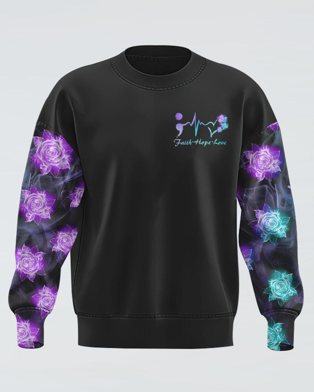 Blue Purple Wing Rose Cross Smoke Women's Christian Sweatshirt