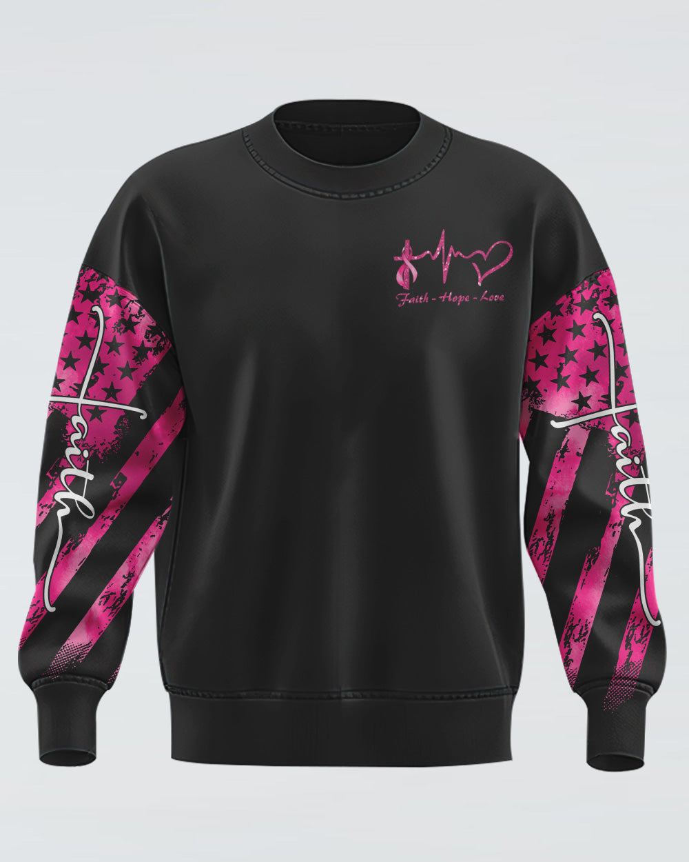 Cross Wings Ribbon Sparkle Women's Breast Cancer Awareness Sweatshirt