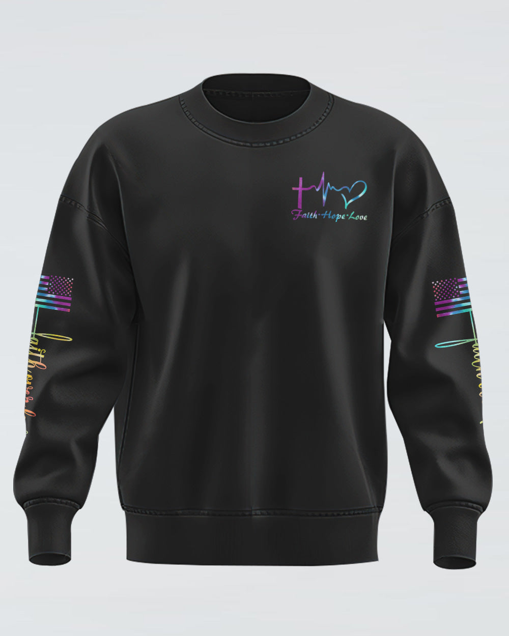 Faith Over Fear Wings Colorful Cross Light Women's Christian Sweatshirt