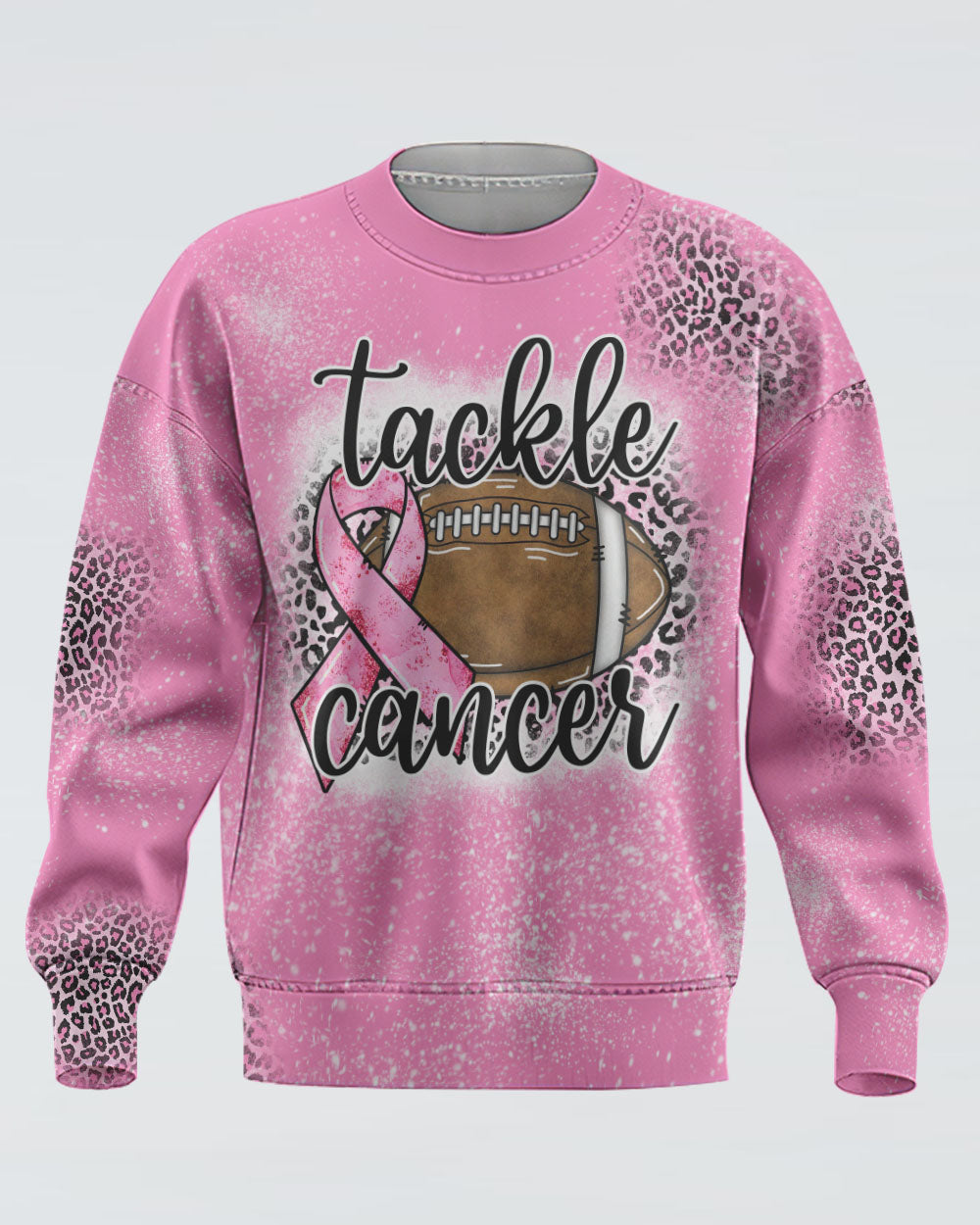 Pink Leopard Tackle Cancer Women's Breast Cancer Awareness Sweatshirt