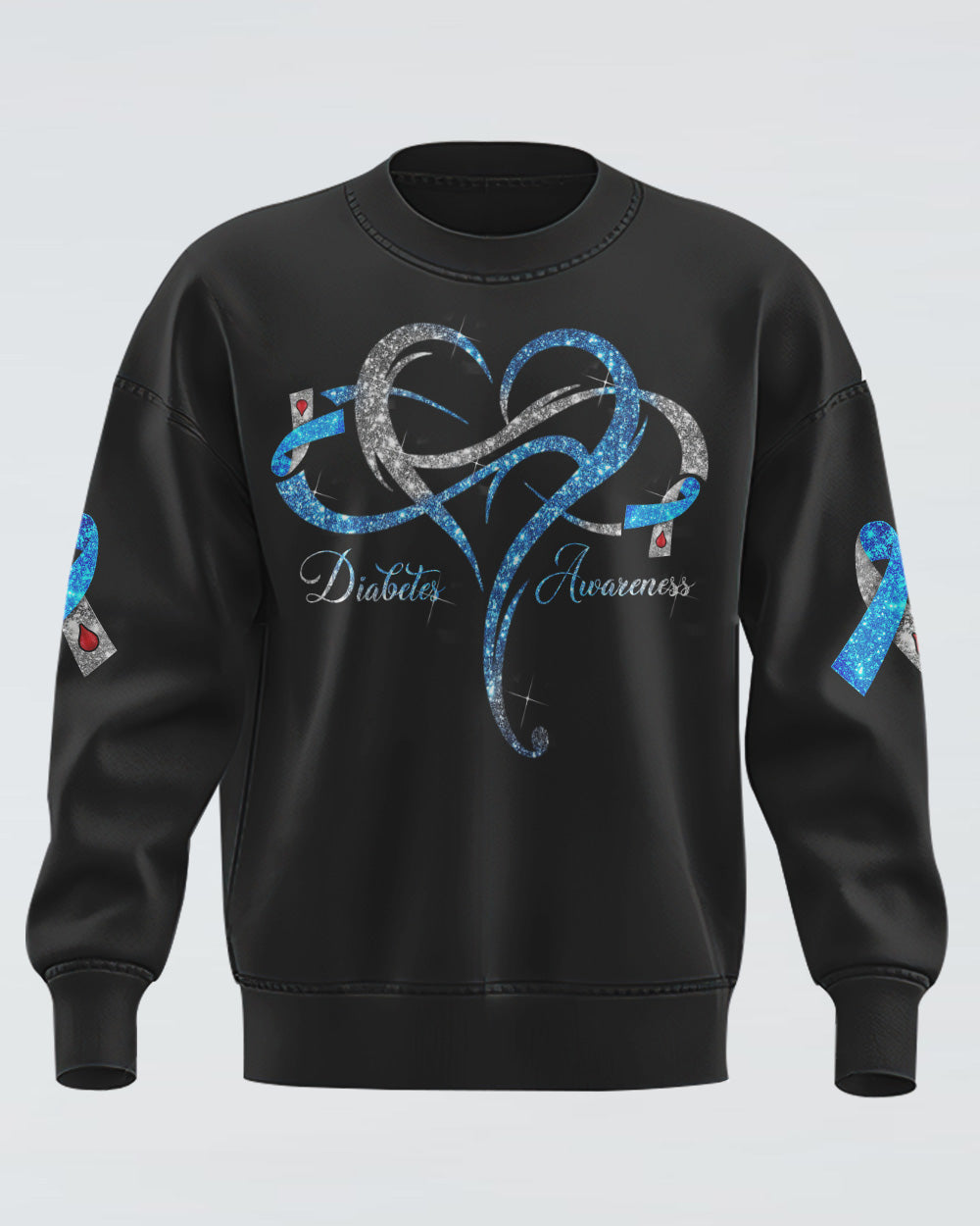 Never Give Up Wings Glitter Women's Diabetes Awareness Sweatshirt
