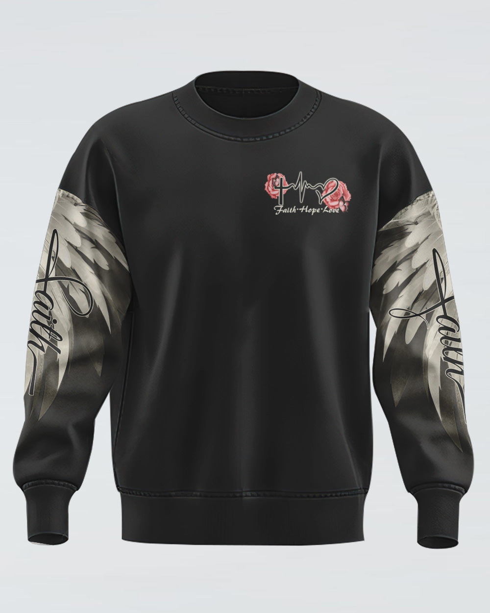 Pink Rose Cross Wings Vintage Women's Christian Sweatshirt
