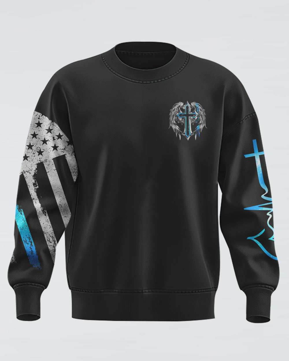 Stand For The Flag Kneel For The Cross Wings Men's Christian Sweatshirt