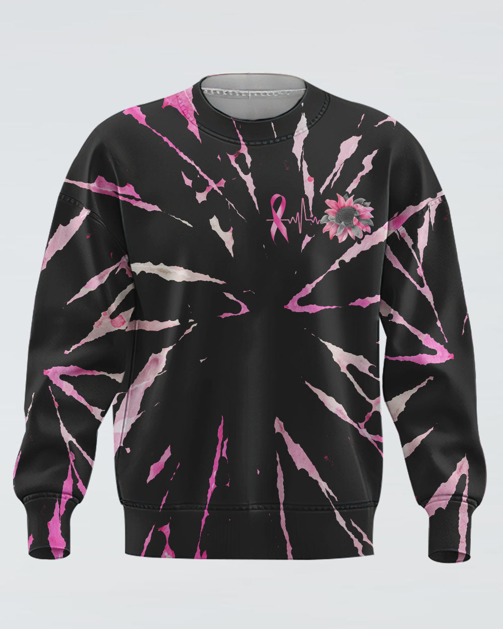 Sunflower Cross Ribbon New Tie Dye Women's Breast Cancer Awareness Sweatshirt