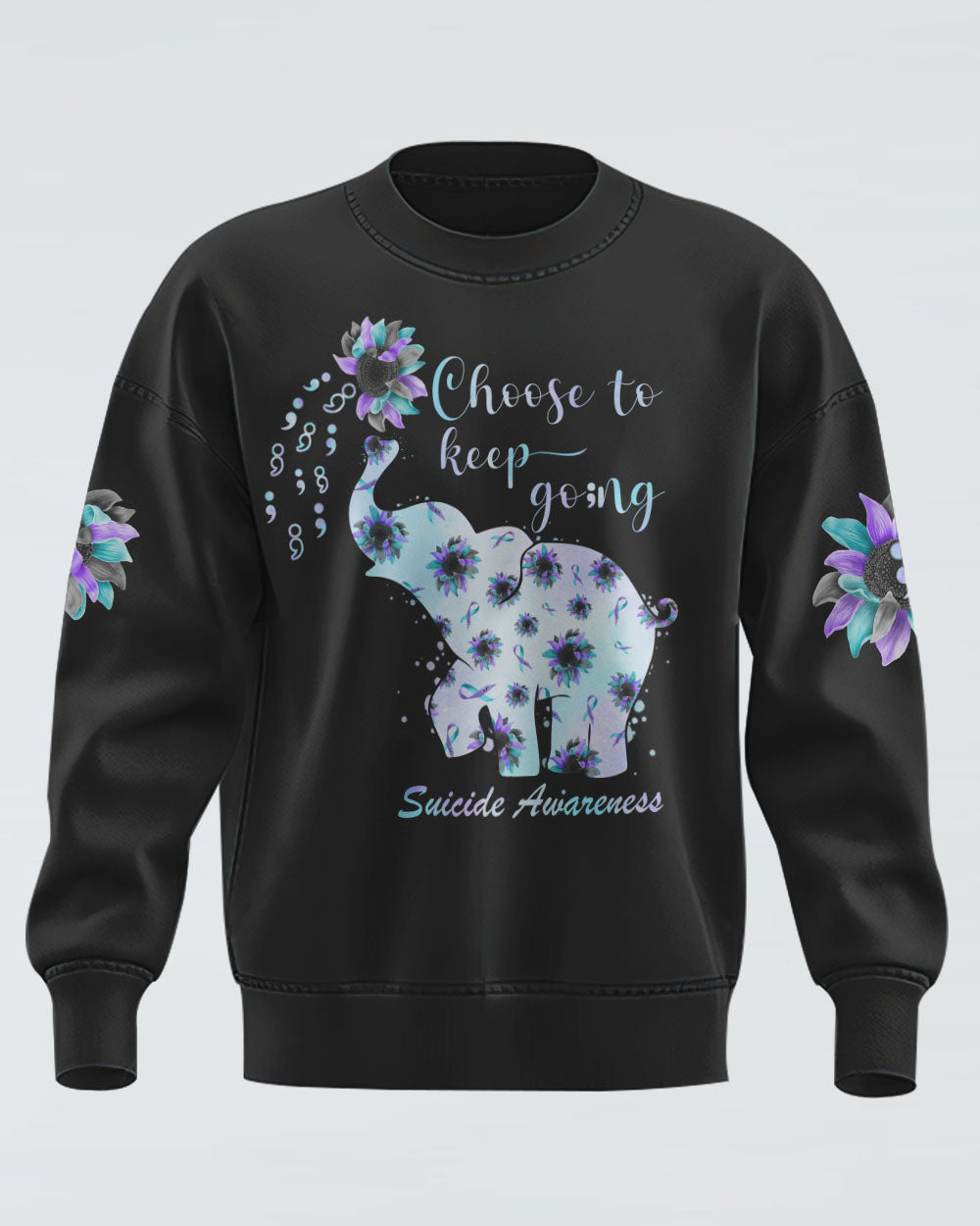 Choose To Keep Going Elephant Sunflower Women's Suicide Prevention Awareness Sweatshirt
