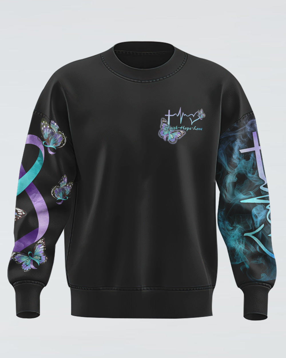 Choose To Keep Going Cross Smoke Butterfly Ribbons Women's Christian Sweatshirt