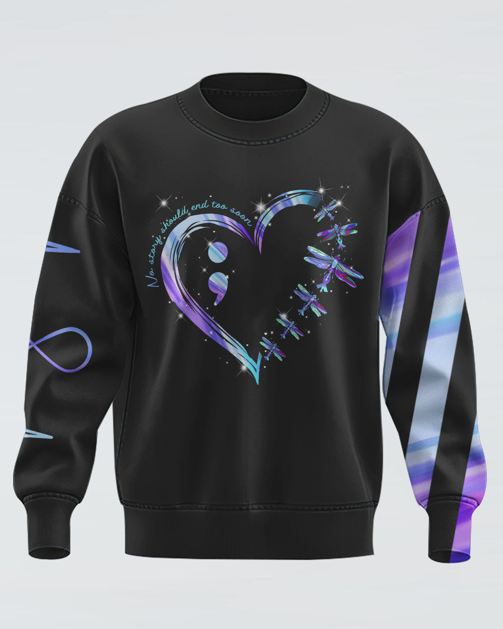 Dragonfly Fight Holographic Flag Women's Suicide Prevention Awareness Sweatshirt