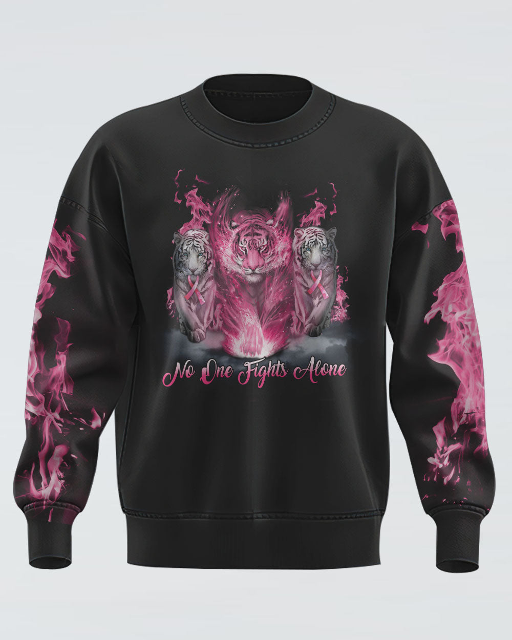 No One Fights Alone Pink Tiger Women's Breast Cancer Awareness Sweatshirt